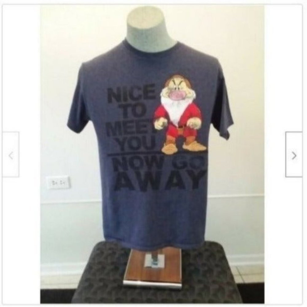 Womens Disney GRUMPY Shirt Medium Navy Blue Distressed Look Holiday Gift